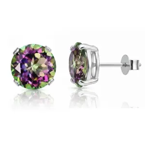 925 Sterling Silver Stud Earrings Rainbow Topaz CZ Round Cut (5mm)