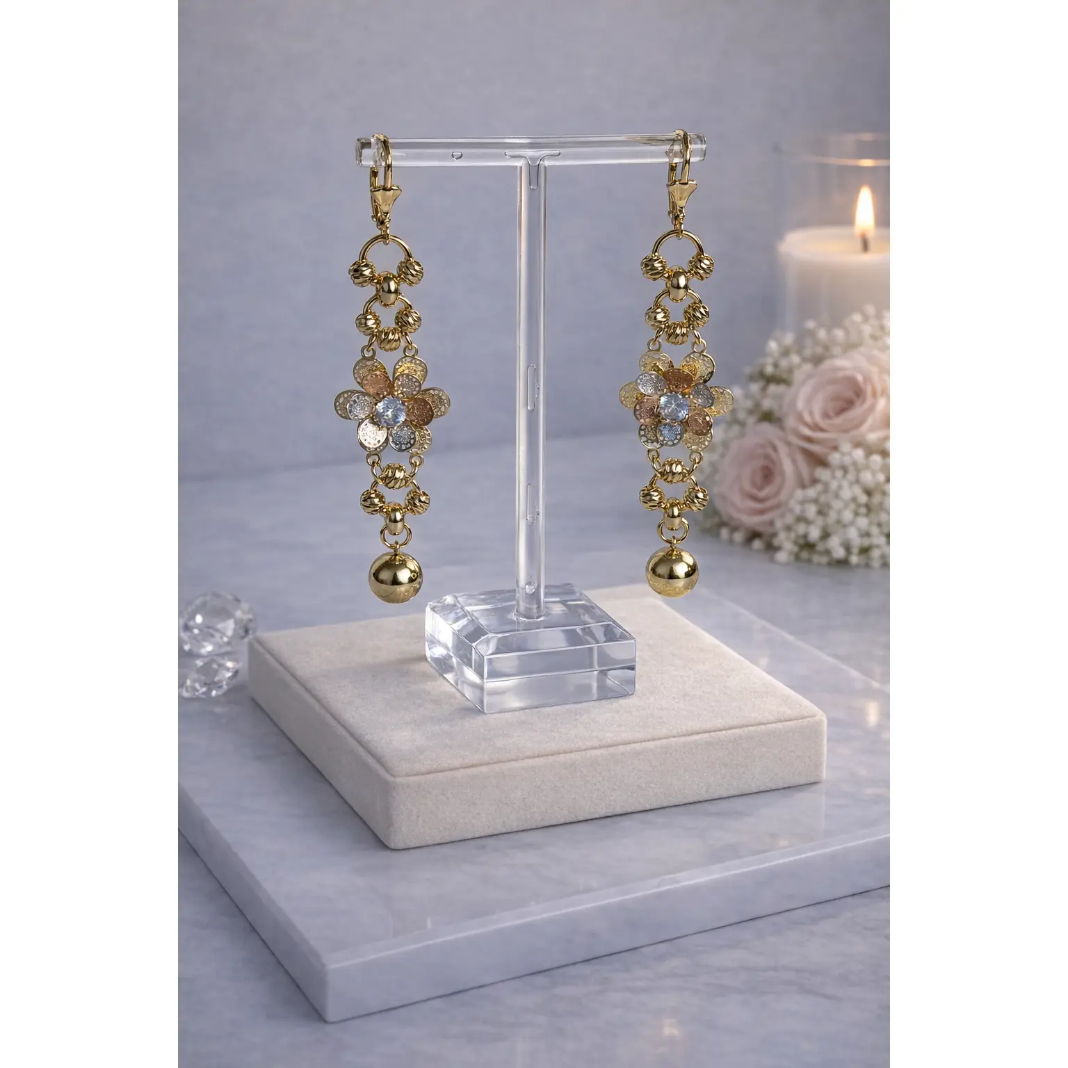 Tri-Color Long Earrings