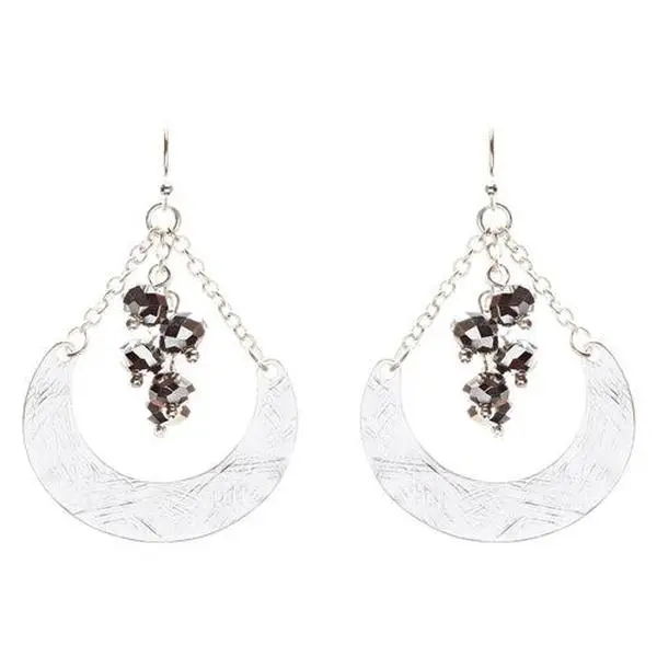 Crystal Cluster Hand Polished Drop Earrings Hematite