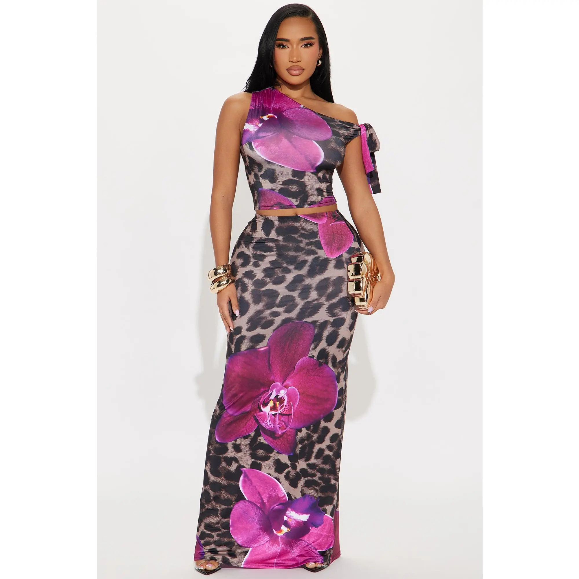 On The Prowl Leopard Skirt Set - Brown Combo