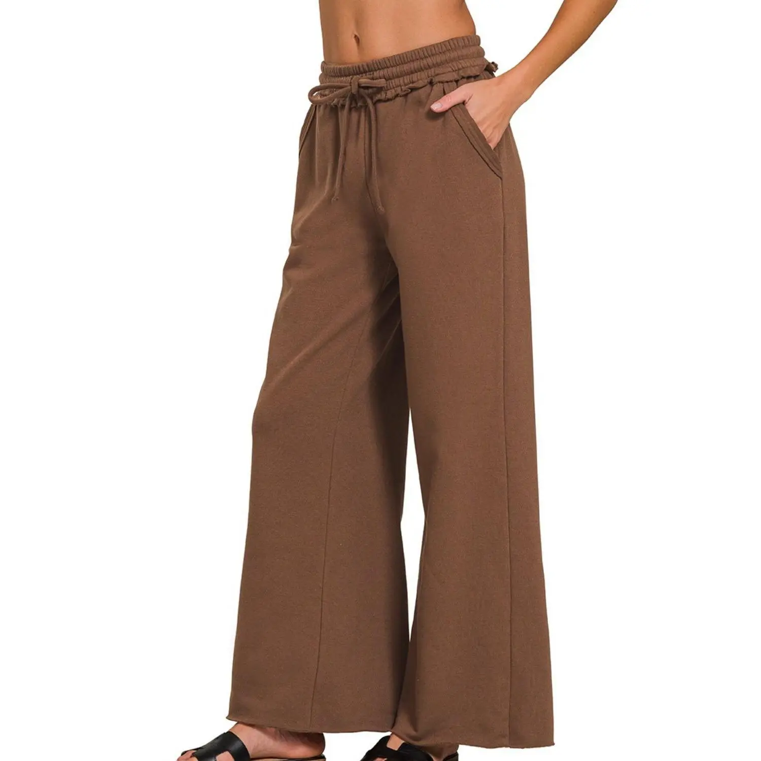 Zenana Fleece Exposed Seam Wide Leg Sweatpants