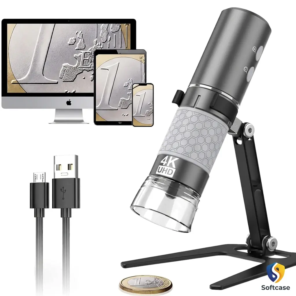 3840x2160p 4K HD Wireless WiFi Digital Microscope Camera with Adjustable Illumination, 4 Hours Usage, Lightweight, USB-Connected, Broad Compatibility for iOS/iPhone, Android, Windows, Linux PCs, Portable STEM Educational Gift (Black)