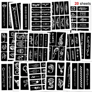 123pcs Large Temporary Tattoos Stencils, 20 Sheets Man Glitter Tattoo Kit Templates Face Painting Stencil Body Art Stencil Pack for Adults Women
