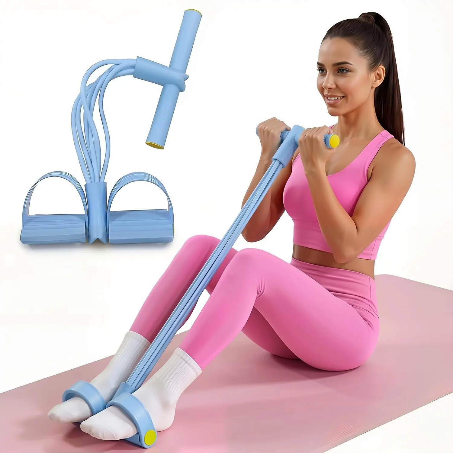 8-Tube Pedal Resistance Bands with Handles - Strength Training Fitness Bands, Home Workout Equipment for Men & Women Ab Exercises (Blue)