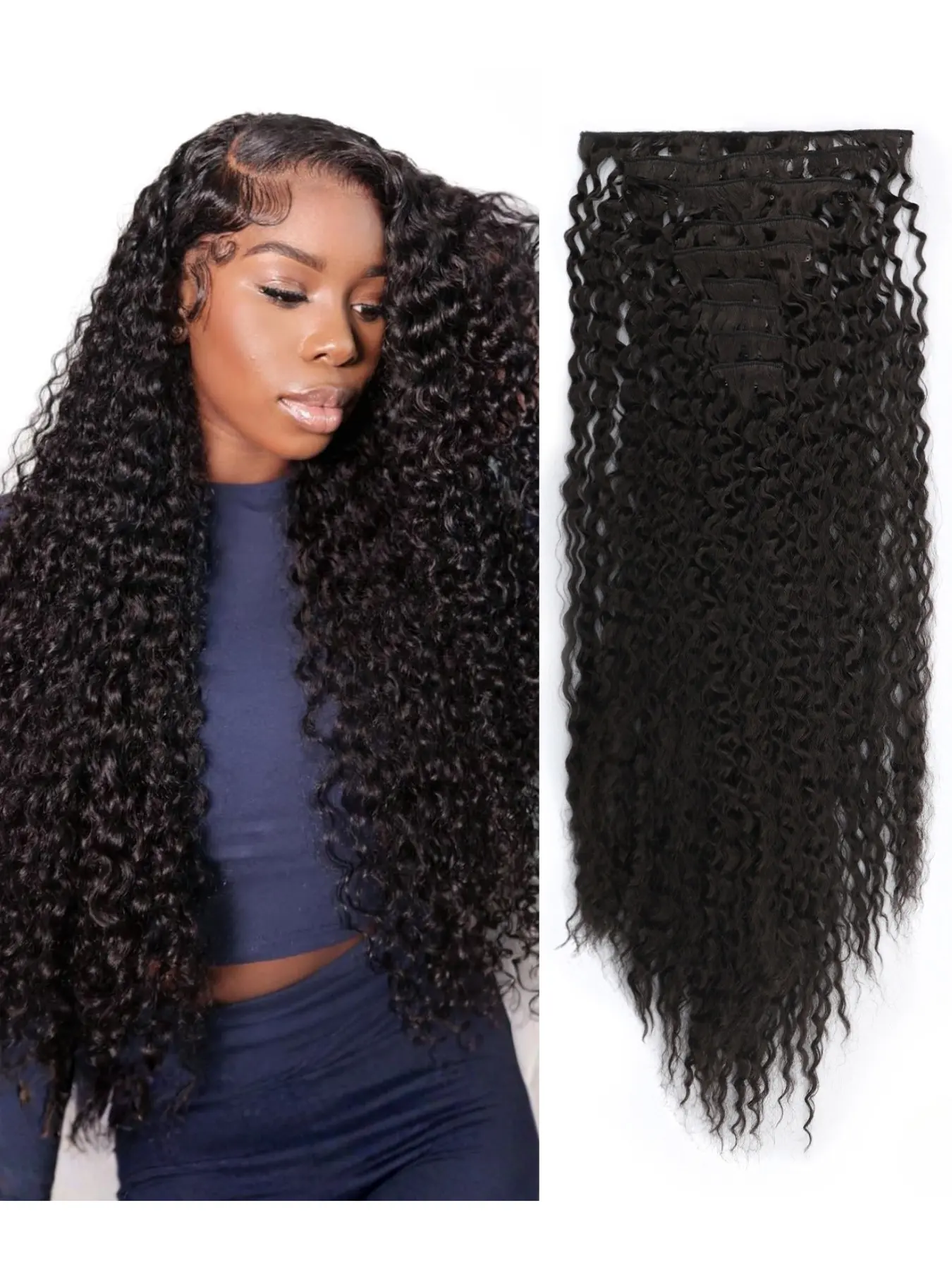 Deep Curl Nine-Piece Hair Clip Set, Seamless Curly Hair Repair, Adds Density, Fake Hair Pieces, Styling and Shaping, Curly Pop Hairpiece, Synthetic Hair Piece, Synthetic Hair Extensions, Synthetic Fiber Hairpieces
