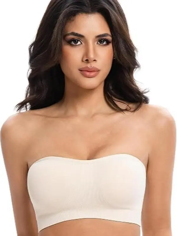 Lusait Non-Slip Silicone Bandeau Bralette Seamless Wireless Strapless Bra Padded Tube Top Strapless Bras for Women