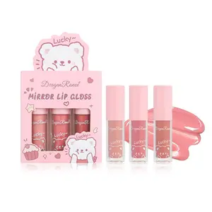 Cute Cartoon Bear Pattern Moisturizing Lip Gloss, 3 Counts/set Shiny Glitter Smooth Glossy Mirror Lip Glaze Stick, Plumping Lip Oil for All Occasions Makeup, Christmas Gift, Lip Care
