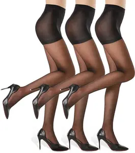 3 Pairs Women's Sheer Tights - 20D Control Top Pantyhose with Reinforced Toes Fashion