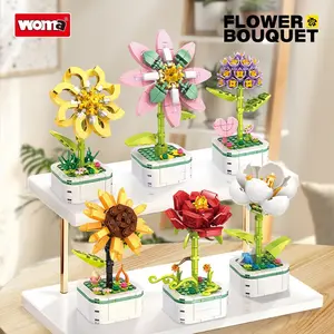 Mini potted flower bouquet building block toys, Flower Bricks, lotus flowers, spring flowers, red peonies, camellias, hyacinths, sunflowers, STEM educational toys, DIY home decoration, perfect birthday gift for girls