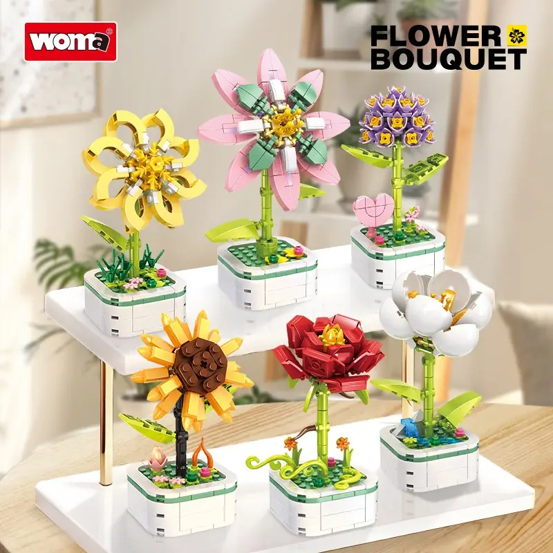 Mini potted flower bouquet building block toys, creative building blocks, Flower Bricks, lotus flowers, spring flowers, red peonies, camellias, hyacinths, sunflowers, STEM educational toys, DIY home decoration, perfect birthday gift for girls