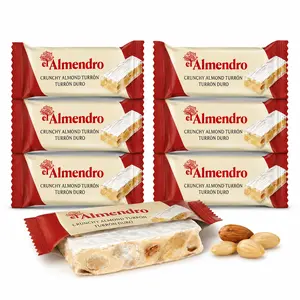 Crunchy Almond Turron Nougats From Spain, Traditional Spanish Candy Individually Wrapped, 6 Turron Blando Bars By El Almendro, Dessert, Gluten Free, Stocking stuffer