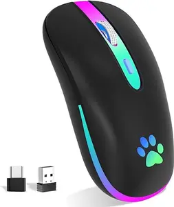 Wireless Mouse, Rechargeable LED Wireless Bluetooth Mouse,Portable USB Optical 2.4G Wireless Bluetooth Two Mode Computer Mice with USB & Type-c Receiver