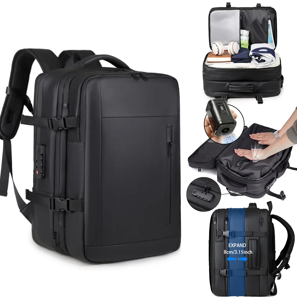 Men's Expandable Vacuum Compression Backpack, Large Capacity Travel Laptop Backpack with Dry and Wet Separation, Multifunctional Business Computer Bag, Foldable Daypack for Work, School, Short Trips