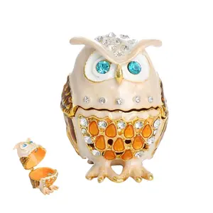 YOOYOO Hinged OWL Trinket Boxes, Ring Dish, Bird Figurine Collectible Keepsake, Mini Animal Ring Holder, Tiny Hand-Painted Ornament Home Decor, Enameled Jewelry Box With Lid Unique Gift For Women