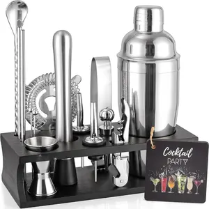 Bartender Kit  Shaker Set with Stand 17- Bar Tool Bar Set for Drink Mixing Home Bartending Kit Bar Cart Accessories: Martini Shaker, Mixer Spoon, Jigger, Muddler, Strainer & Recipes Gifts