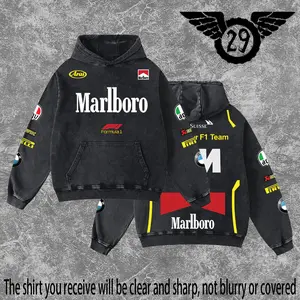 Dirt 29 - Marlboro F1 Racing Washed Hoodie Vintage Motocross Streetwear Hoodie Dirt Bike Graphic Pullover Y2K Racing Hoodie Oversized Acid Wash Hoodie MX Rider Apparel Unisex Motorcycle Racing Sweatshirt Retro Moto Cross Hoodie