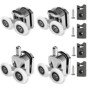 Shower Door Rollers Replacement 4 Pcs Zinc Alloy Wheels 23Mm with anti Collision Block and Screws for Curved and Glass Doors AFDHGS
