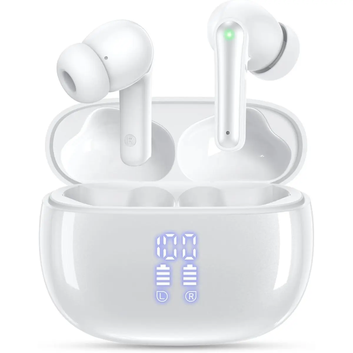Ark eCart Wireless Earbuds Bluetooth Headphones, 40H Playtime Stereo IPX5 Waterproof Ear Buds, White Audio Earphones, Electronic Headset