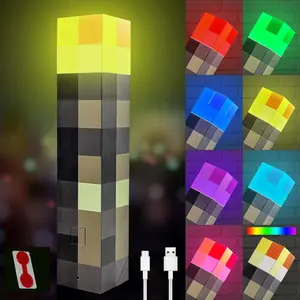MC Multi-Color Pixel Block LED Torch Light - Game-Inspired Rechargeable Handheld Lamp, Built to Last for Gamers, Ideal for Kids’ Room Desks & Backyards, 7 Vibe Modes