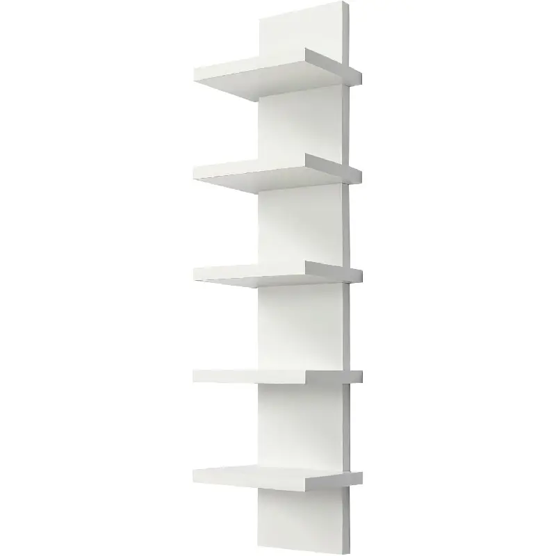 5 Tier Wall Shelf Unit - Narrow Smooth Laminate Finish - Vertical Column Wall Decor Mount Floating Storage Home Decor Organizer Tall Tower Utility Shelf for Bedrooms, Living Rooms(White)