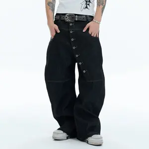 Inflation Y2K Streetwear Design Jeans, Stacked Hem, Long Button Placket, 2026 New Arrival Split Denim Pants