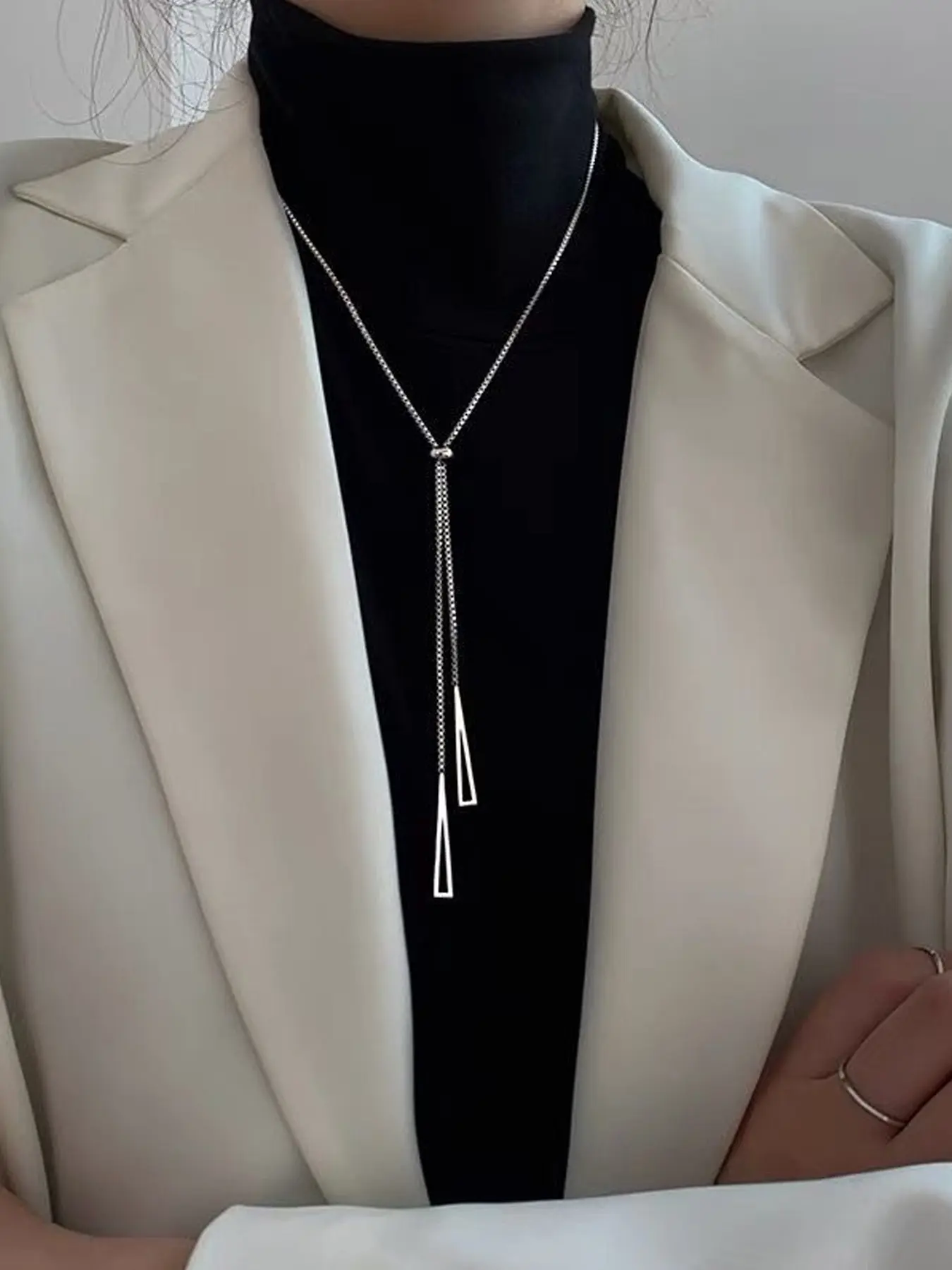 Women's Geometric Triangle Pendant Dangling Charms Necklace, Titanium Steel Long Chain, Elegant Design for All Seasons, Perfect Gift Choice