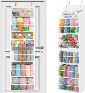 OKMARTS 6-Tier Hanging Storage Organizer, 6 Zippered Closure Compartments, Over The Door Hanging Dust-Proof Yarn Storage Bag, Large Capacity Knitted Bag, Hanging Yarn Holder for Yarn&Crochet Hooks