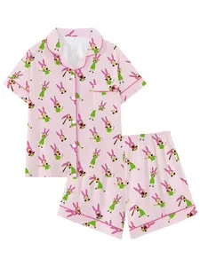 Bobs Burgers Family Louise Cute Burger Collar Short Sleeve Pajama Set Loungewear, Comfortable Loose Sleepwear for All Seasons, Party Gift Pjs