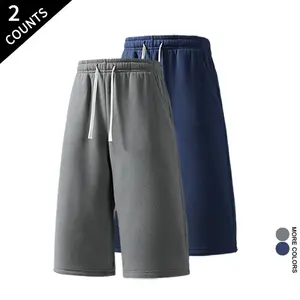 Affordable 2-pack knee-length athletic shorts, durable drawstring Bermuda shorts, comfortable loose fit stylish sports shorts suitable for both men and women