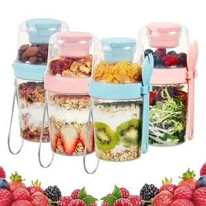 4 yogurt parfait cups, covered yogurt container, overnight oatmeal container, reusable parfait container, small Mei Sen jar for salad, pre-meal preparation, snacks and oatmeal.