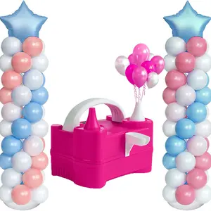 Portable Balloon Pump with Two Nozzles for Party Latex Balloon Decoration Products Pink and White Design