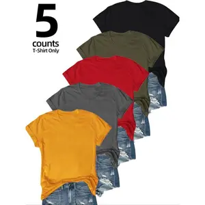 Women’s simple solid-color crewneck T-shirt, summer basic short-sleeved T-shirt, everyday casual women’s top GARMENTARY