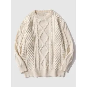 Men's Textured Drop Shoulder Round Neck Sweater, Loose Casual Long Sleeve Jumper for Fall & Winter, Men's Knitwear for Daily Wear