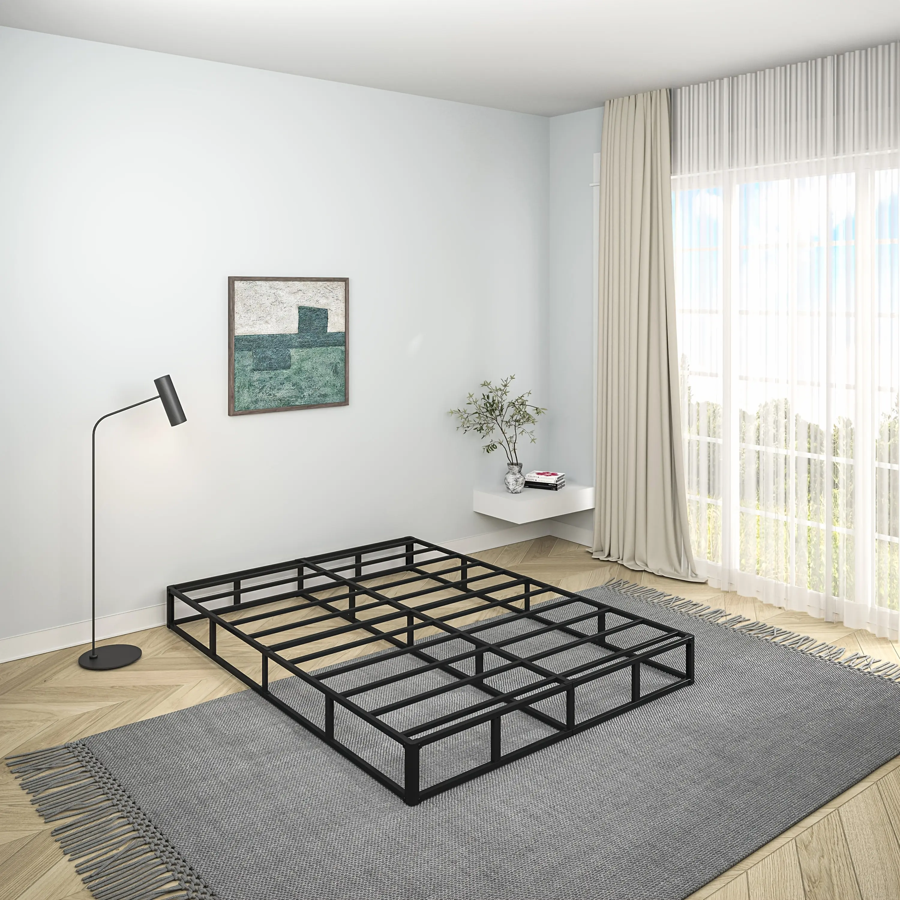 Heavy Duty Metal Box Spring Mattress Foundation (5/7/9in Sizes), Durable Elevated Frame Base with Wipe-Clean Fabric Cover, Silent Operation, Easy Assembly for Twin, Queen, King Beds