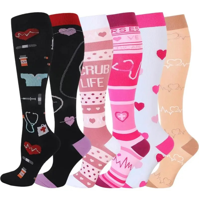 MhzyCaus  6 Pairs Compression Athletic Socks Calf Length for Running Gym Yoga Breathable Quick Dry Design unisex compression sock Circulation Set Work Out