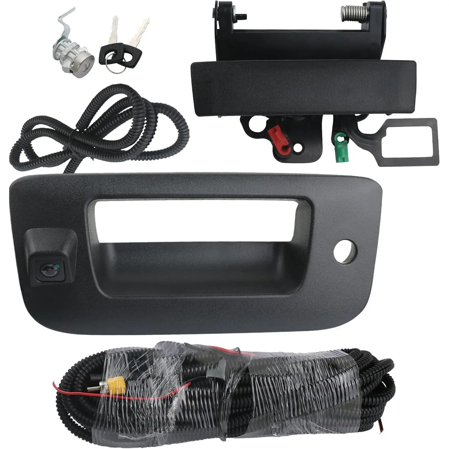 Backup Camera with Tailgate Handle & Bezel Trim & Lock Cylinder Compatible with 2007-2014 Chevrolet Chevy Silverado, GMC Sierra Truck 1500 2500 3500 Tailgate Parts