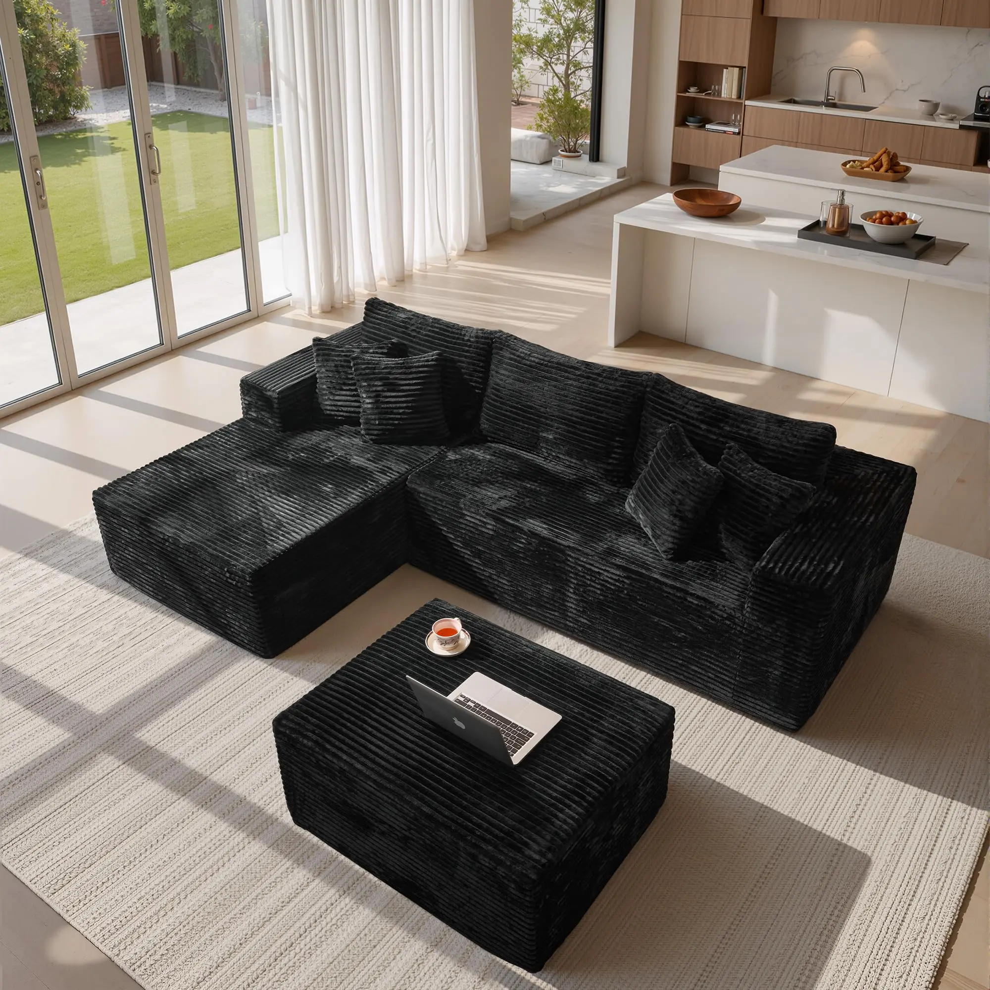 MODMOOD 108" Modular Cloud Sofa, High-Density Foam Sectional Couch, Oversized Convertible U-Shaped Sofa Bed with Plush Fabric, Deep Seats, Wide Armrests, Boneless Couches for Living Room