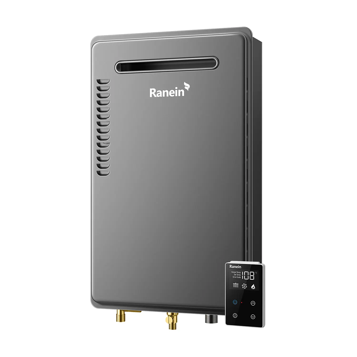 Ranein Outdoor Natural Gas Tankless Water Heater - 130,000 BTU On-Demand Heat, 7.4 GPM Instant Supply, Fans, Auto Cut-Off, 3/4" NPT Water Inlet Fittings, Digital Control, Full Combustion, Compact, Easy to Assemble & Use, 28.8"l x 20.9"w x 5.9"h, Npt Fitti