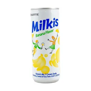 LOTTE Milk Soda Banana Flavor - 250ml Can, Korean Carbonated Drink, Refreshing & Sweet