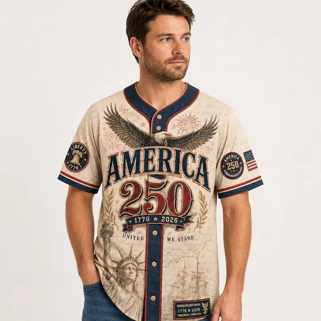 Personalized 250 Years of Freedom Army Jersey, Military Eagle Patriotic Shirt, Gift For Family, Friends