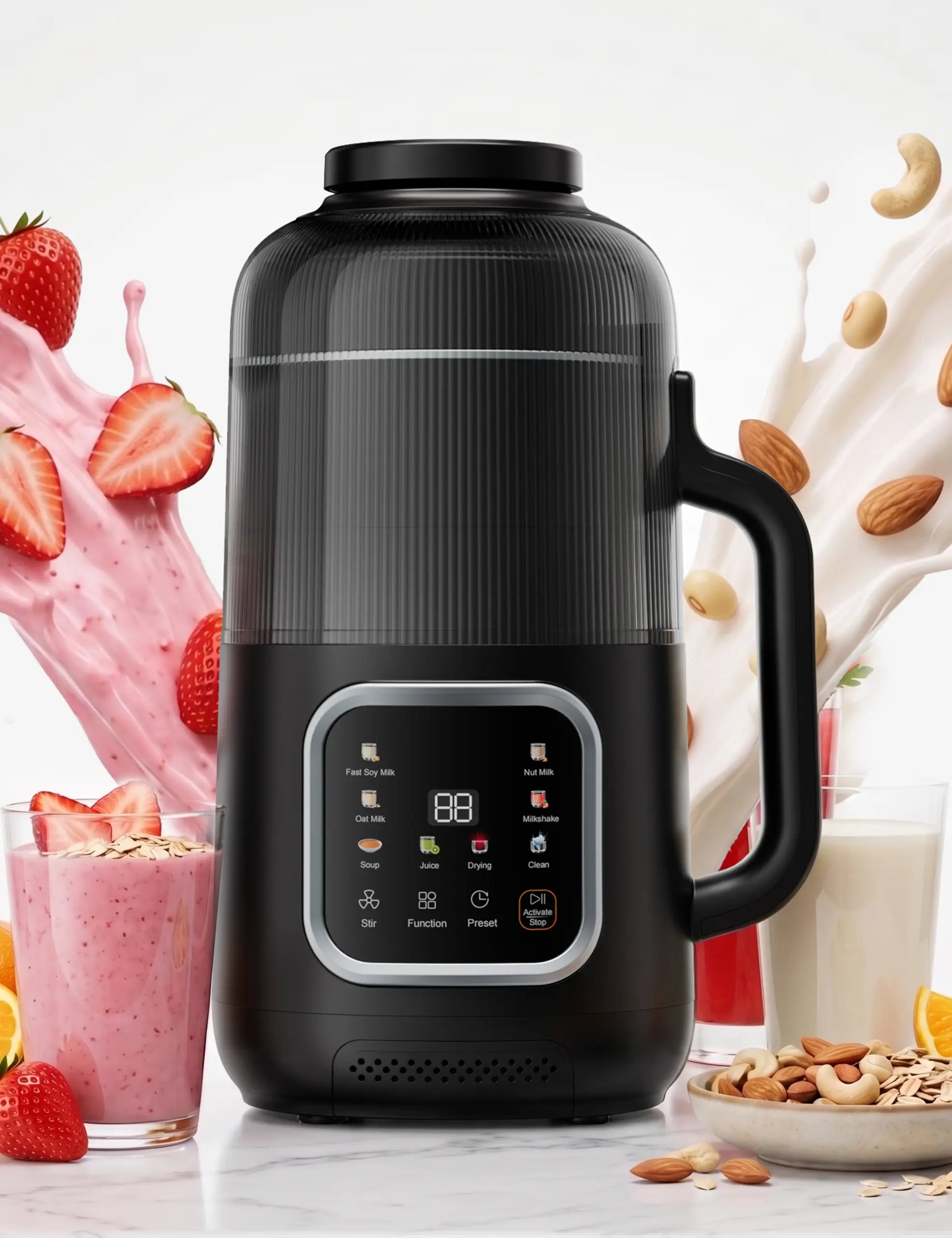 50oz Quiet Nut Milk Maker with Sound Insulation Cover, Pressure Simmer Soy Milk Blender, Self-Cleaning Multifunctional Plant Milk Machine, 12H Delay Start, No Strain for Almond Oat Soy Milk & Soup