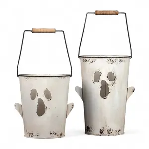 White Metal Ghost Bucket with Handle | 2 Sizes