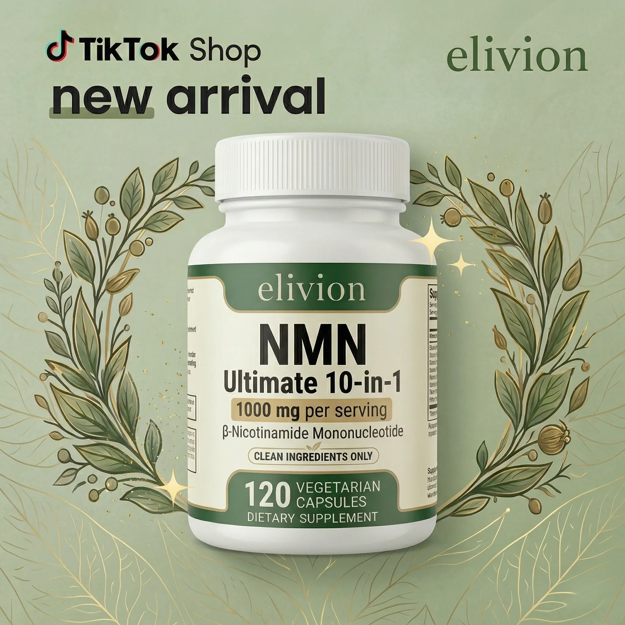 NMN 1000mg 10-in-1 Veggie Capsules Supplement with NMN 500mg, Trans-Resveratrol, CoQ10, TMG, Quercetin, Glutathione - Advanced NAD+ Support for Cellular Energy & Vitality - 120 Count