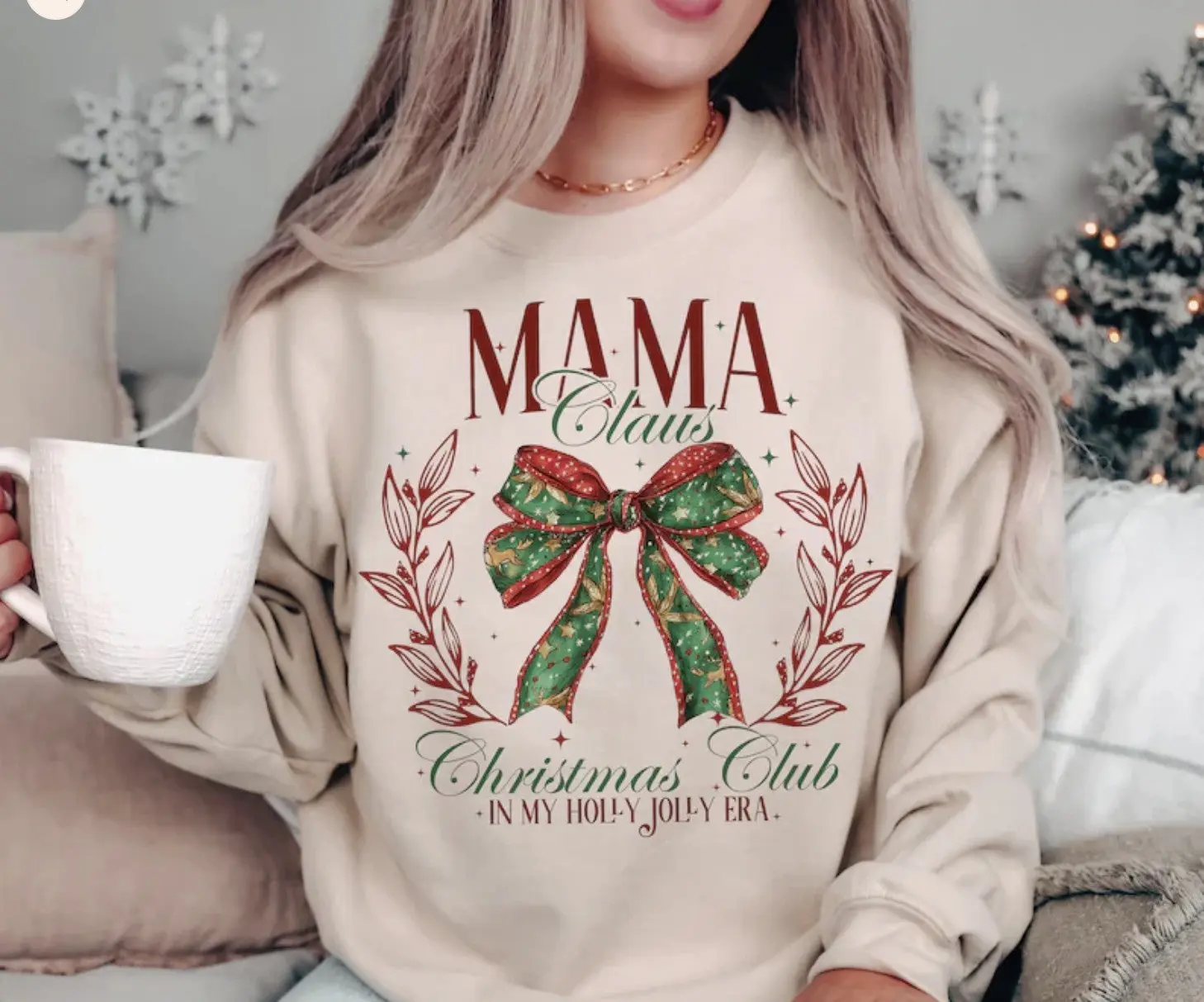 Gildan Softstyle Mama Claus Christmas Club Glitter Shirt 100% Ring Spun Cotton Sparkling Top for Holiday Moms Womenswear