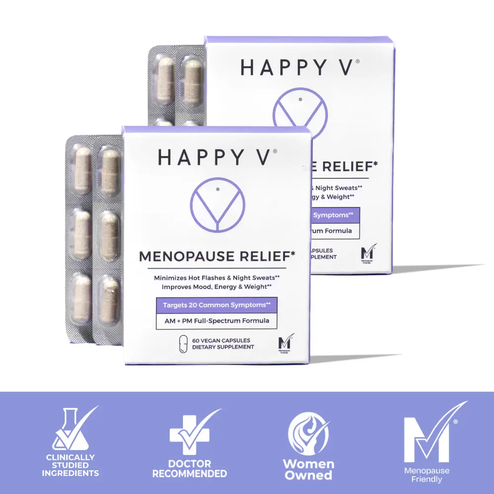 Happy V Menopause Relief 2-Pack Bundle - Minimizes Hot Flashes & Night Sweats - Vitamin Supplement for Comfort & Ease - Healthcare