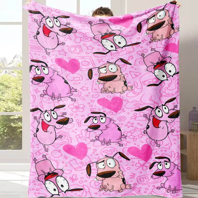 Cowardly Dog Courage Pink Cartoon Blanket Soft Funny Throw Blanket Cozy Lightweight Plush Portable Cover for Sofa Warm Gift for Birthday Christmas Multiple Seasons Suitable Fans Friends Children