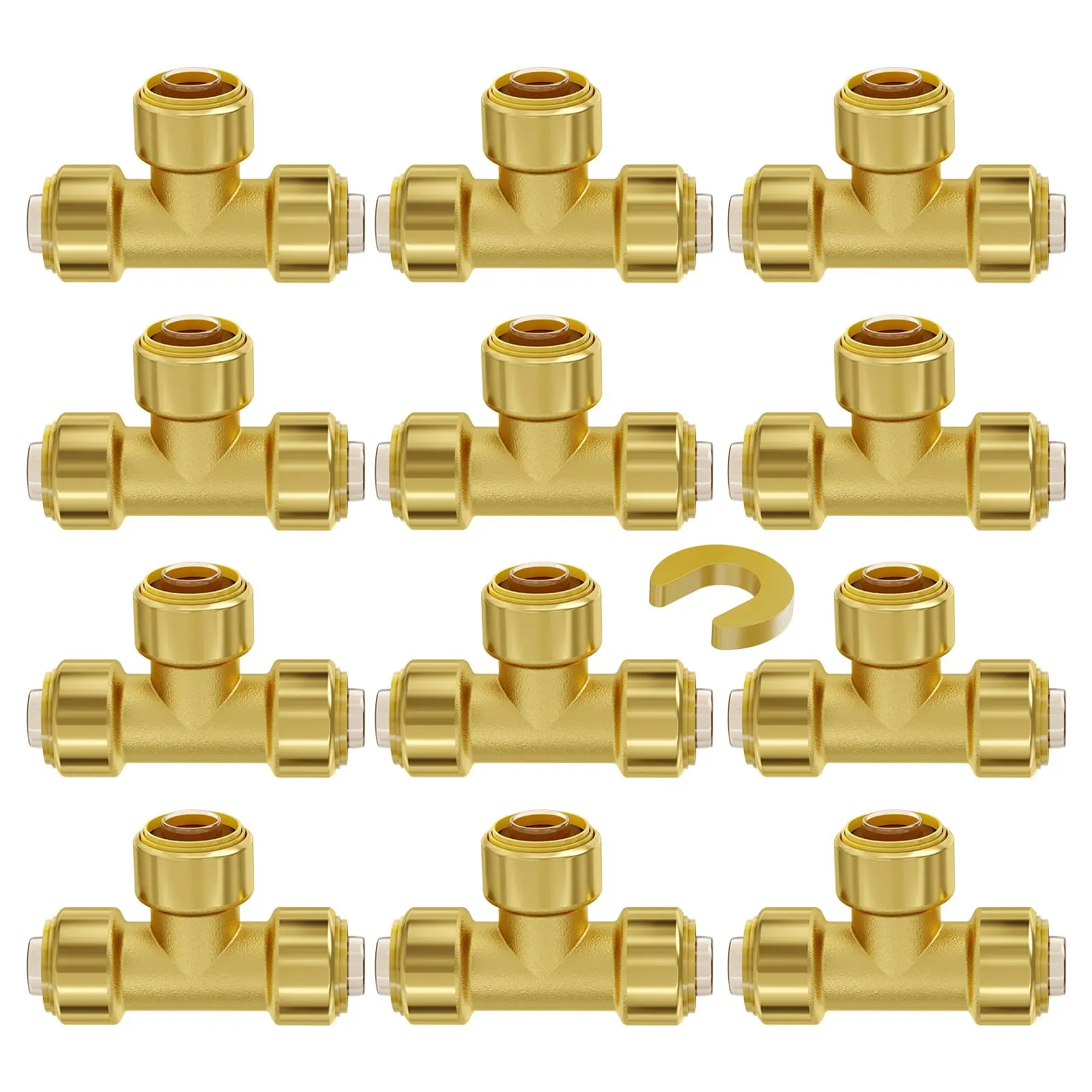 【DealsForYouDays】VEVOR Pipe Fittings,1/2" 12PCS Tee Brass Pipe FittingsPush-Fit Pipe Connector Brass Air FittingsHeavy Duty Plumbing Fittings Adapter for Heating/Shower SystemsWater Pipes