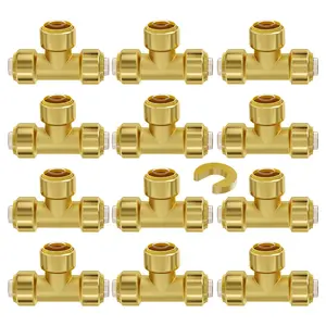 VEVOR Pipe Fittings, Summervibes,Summervibes, 1/2" 12PCS Tee Brass Pipe Fittings, Push-Fit Pipe Connector Brass Air Fittings, Heavy Duty Plumbing Fittings Adapter for Heating/Shower Systems, Water Pipes