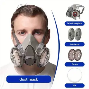 Reusable Half Face Gas Mask Dust Respirator for Spray Painting Safety with Comfortable Facepiece and Adjustable Straps