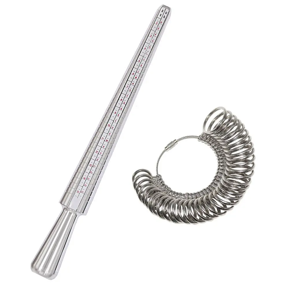 Metal Ring Sizer Gauge, Mandrel Finger Sizing Measure Stick, Standard Jewelry Hand Measuring Tool, 1X Measure Tool, 1X Ring Sizer Stick